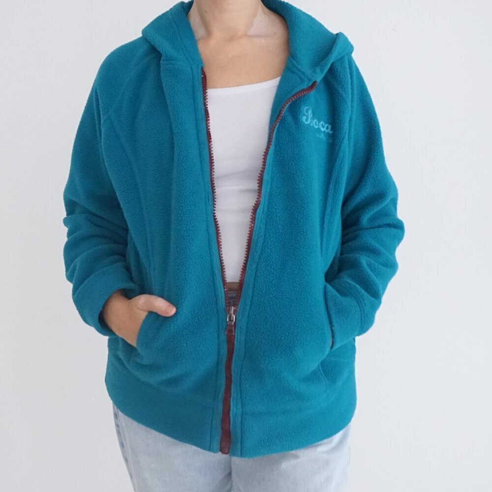Vintage Boca Athletic Teal Zip Up Fleece Hooded Sweater M